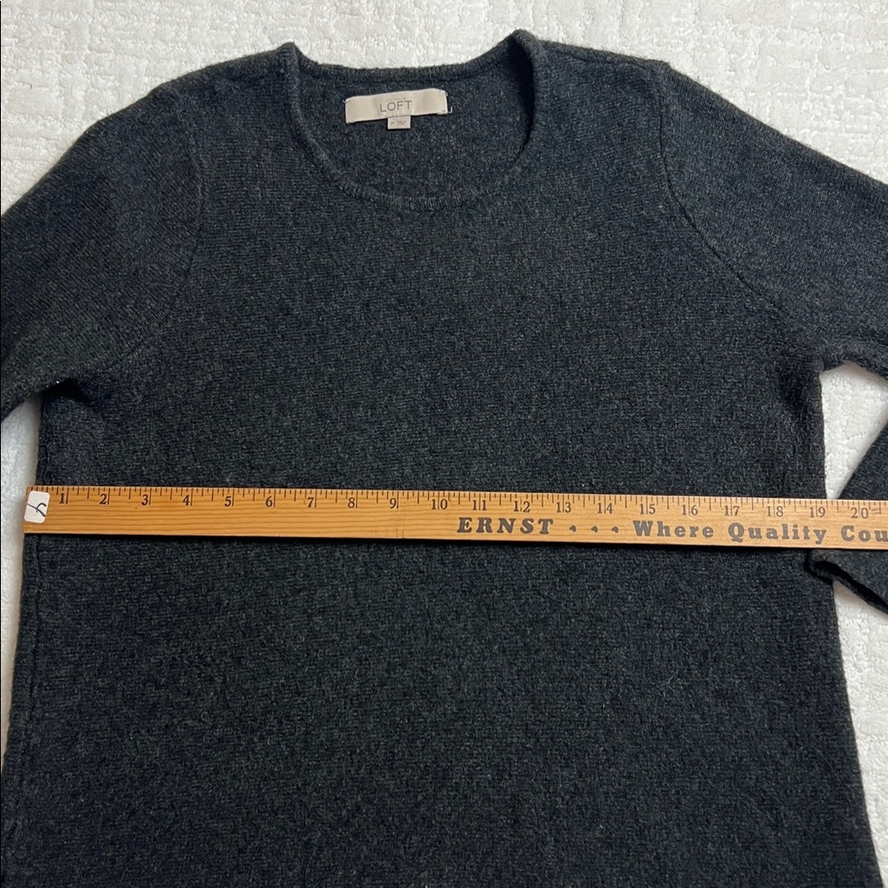 Loft charcoal gray wool blend pullover sweater 3/4 bell sleeves M - Picture 8 of 9